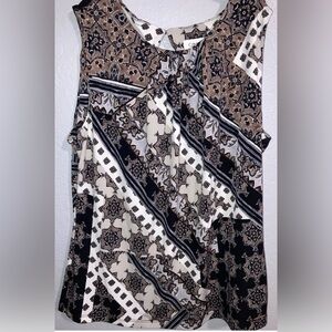 Calvin Klein Sleeveless Geometric Print Ruched Tunic Top Career Stretch M